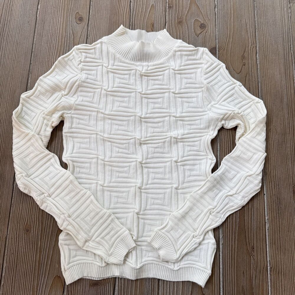 Women’s New Jolie & Joy Ivory Mock Neck Geometric Textured Sweater Small